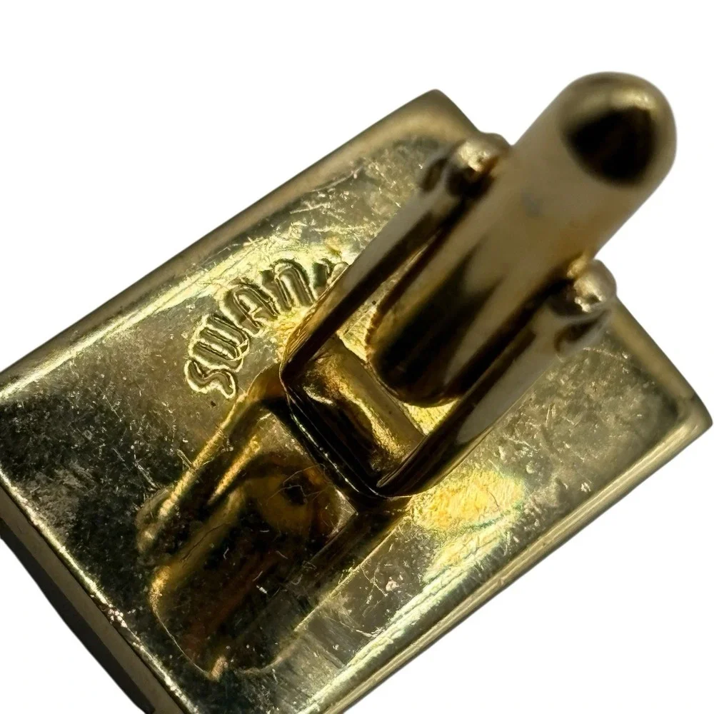 Vintage Swank Cufflinks Tie Bar Set Gold Tone Metal Mother Of Pearl‎ Rectangle